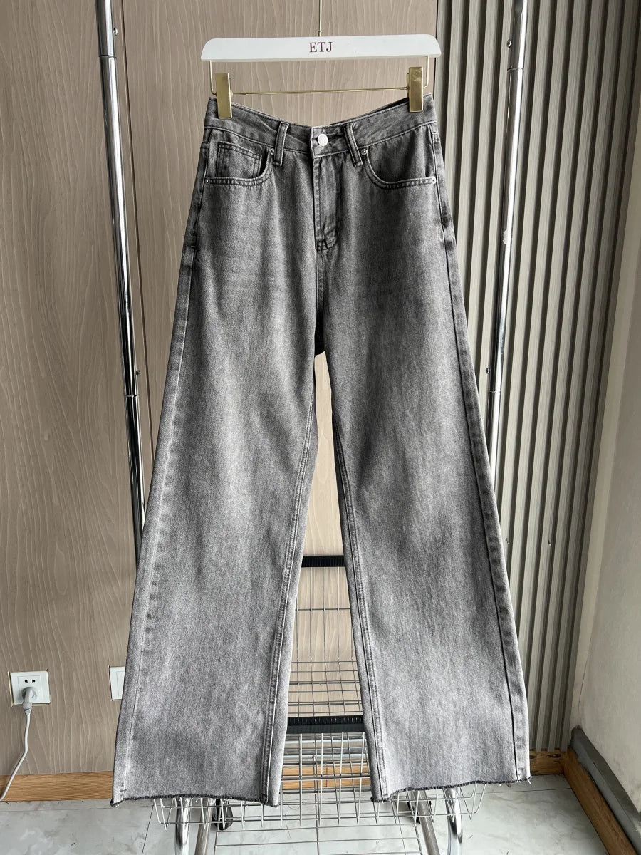 KONDALA 5-Color High Waist Straight Wide Denim Pants
