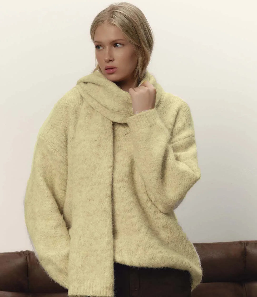 Hirsionsan 2025 Women’s V-Neck Knitted Sweater & Scarf – Soft Loose Winter Pullover