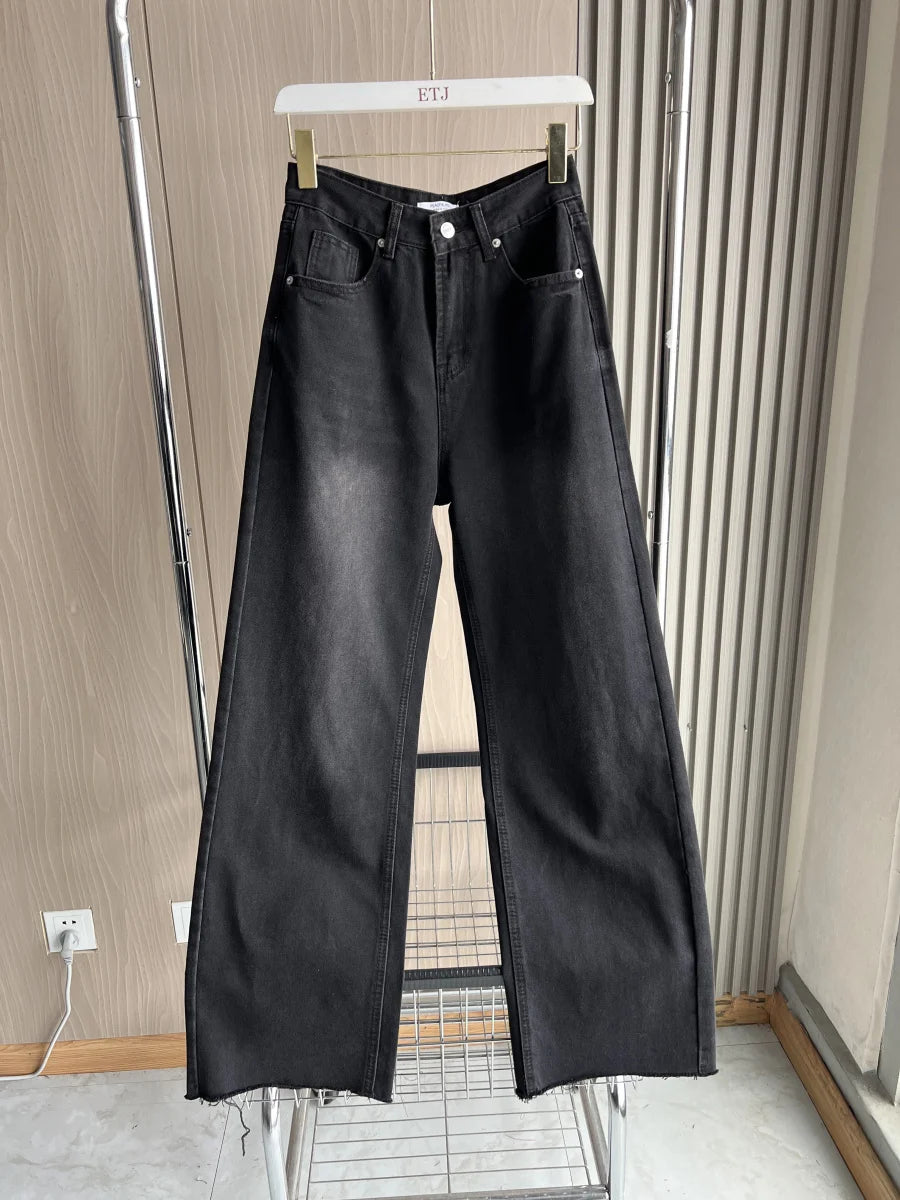 KONDALA 5-Color High Waist Straight Wide Denim Pants