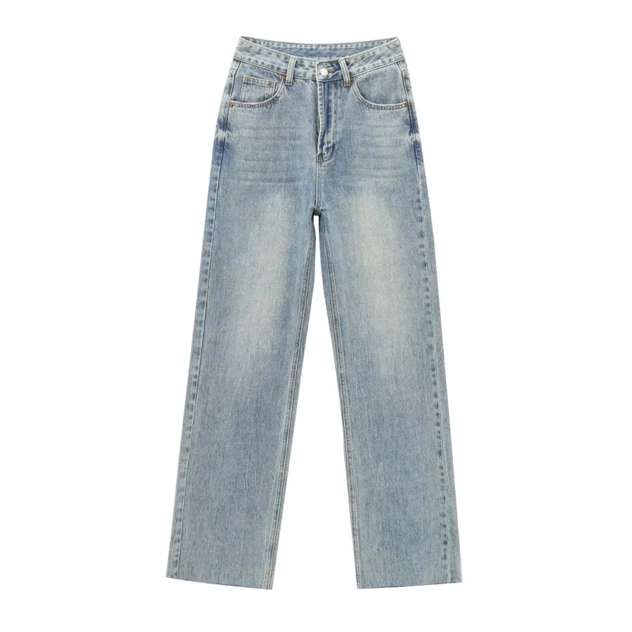 KONDALA 5-Color High Waist Straight Wide Denim Pants