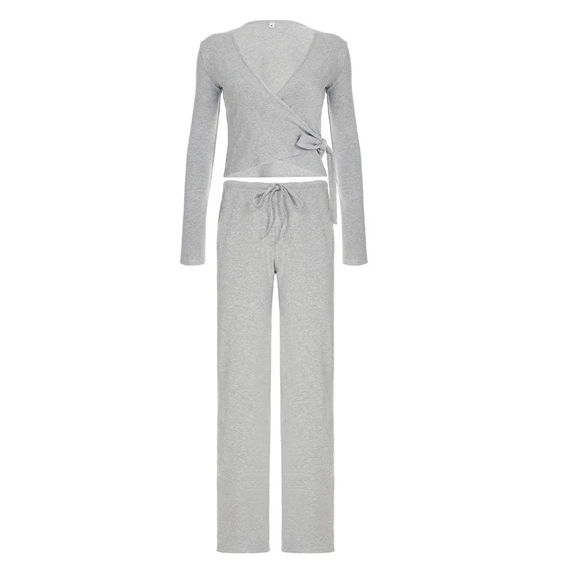 Absobe Autumn/Winter 2-Piece Set – Flare Sleeve Crop Cardigan & Loose Pants for Women