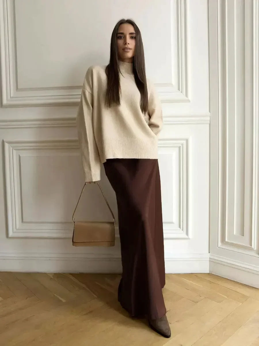 Bornladies Satin Fishtail Maxi Skirt – Elegant High Waist Silk Skirt