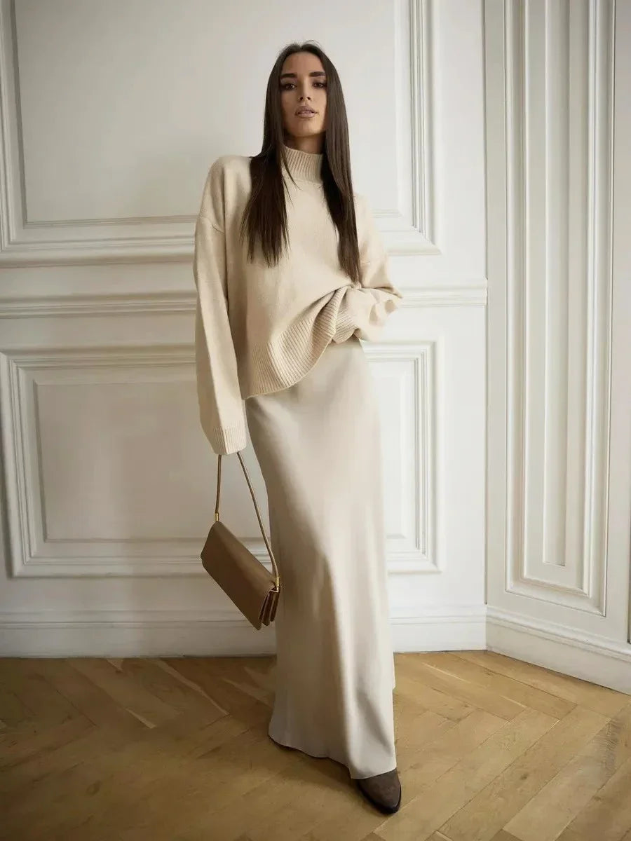 Bornladies Satin Fishtail Maxi Skirt – Elegant High Waist Silk Skirt