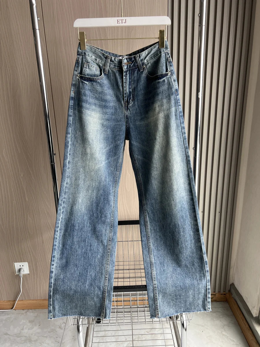 KONDALA 5-Color High Waist Straight Wide Denim Pants