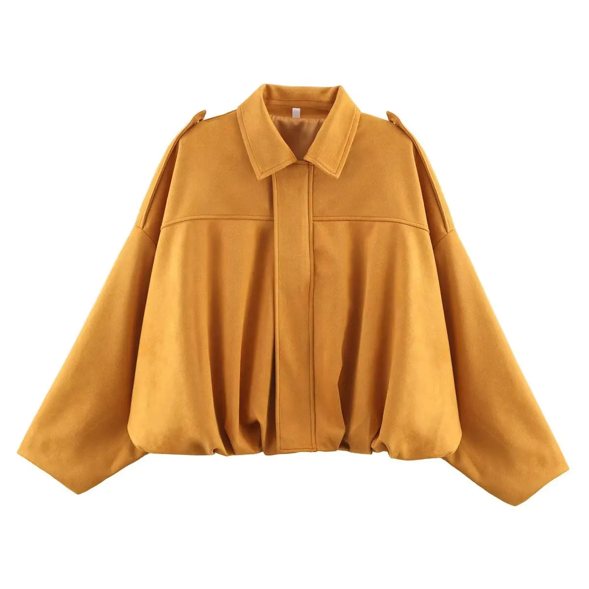 YENKYE 2025 Women’s Suede Bomber Jacket – Long Sleeve Lapel Collar Loose Outerwear