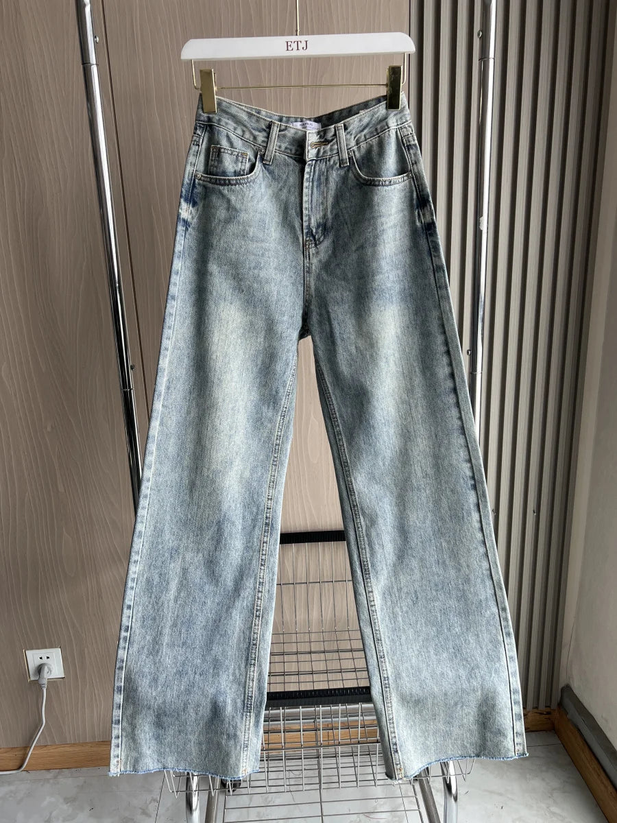 KONDALA 5-Color High Waist Straight Wide Denim Pants