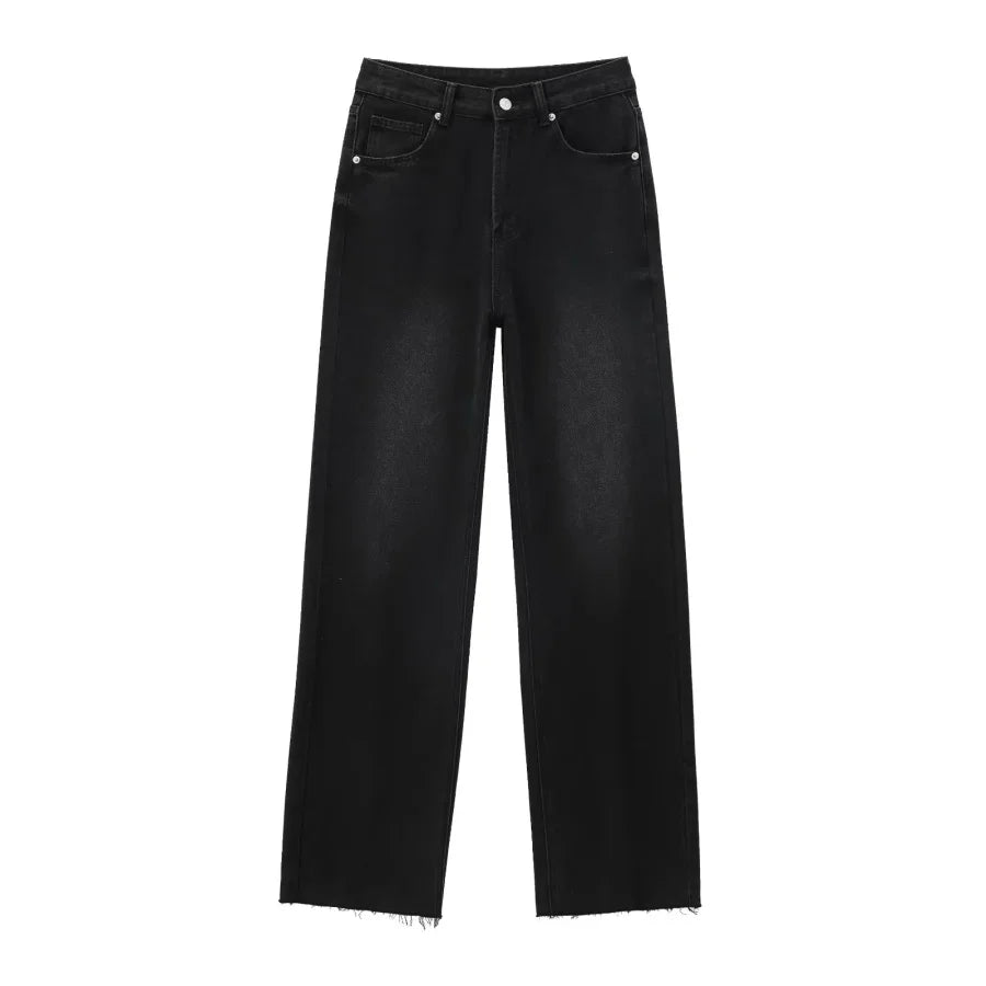 KONDALA 5-Color High Waist Straight Wide Denim Pants